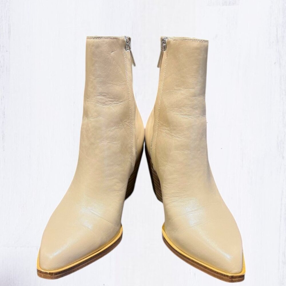 Marc Fisher Beige Leather Pointed-Toe Ankle Booties